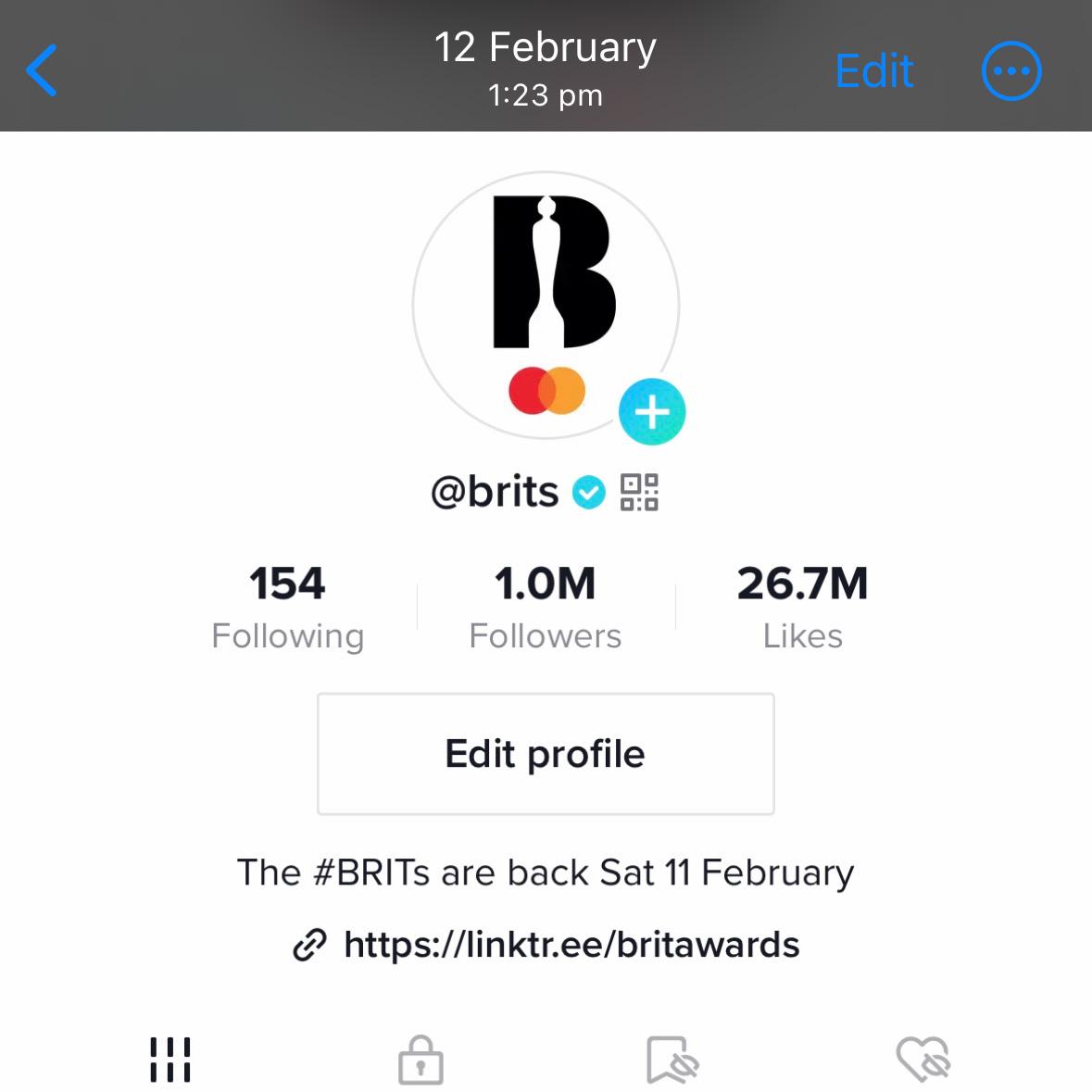 BRITs TikTok 1M followers 12 Feb